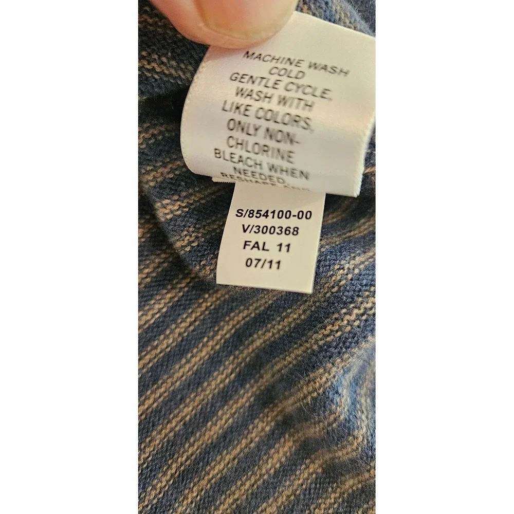 Banana Republic Mens Blue Tan Striped Cotton Wool Mock Neck Henley Sweater S